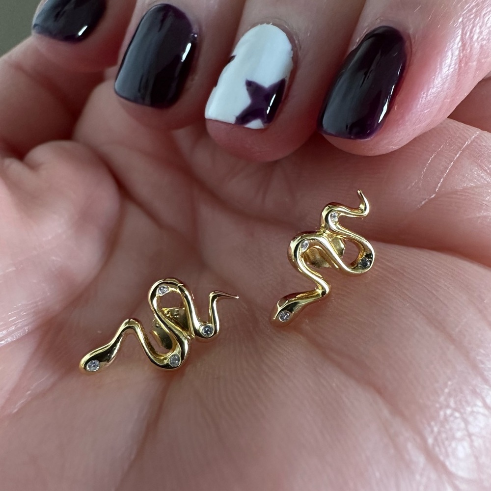 $75 Gold Sterling Silver Crystal Snake Stud Earrings